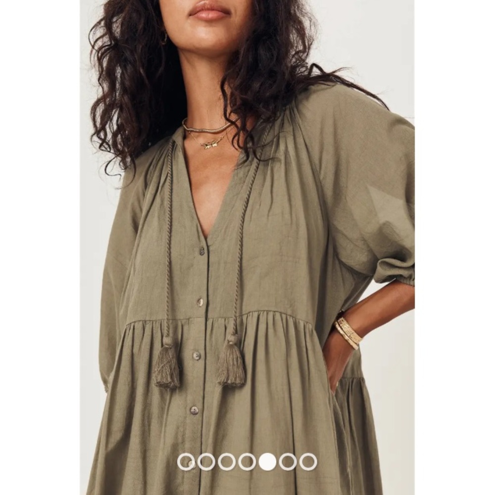 Spell | Honey Smock Dress in Olive | Sz XS, Organic Cotton - Picture 5 of 14